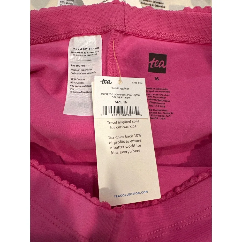 Tea Collection Kids Girls Pink and Heart Print Leggings Set Size 16 NWT 2 Pack
